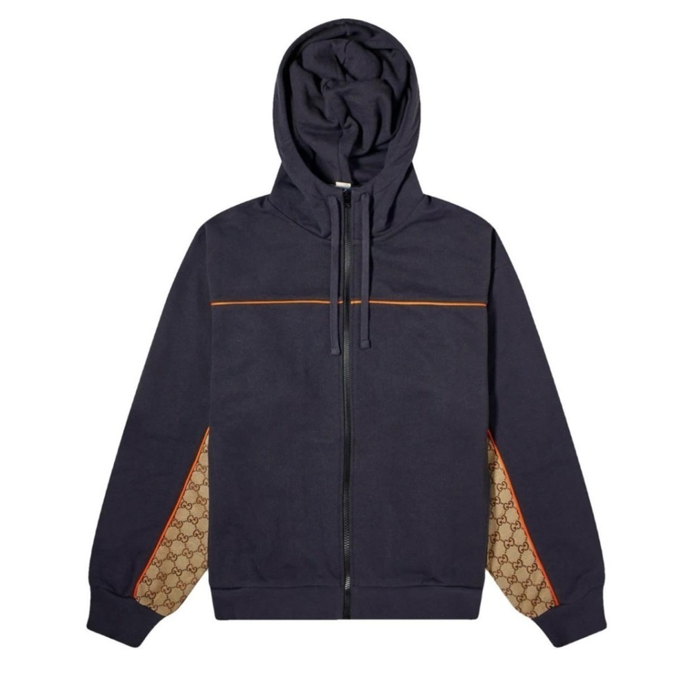 Gucci, cotton jersey, zip jacket signature, GG Supreme jacquard